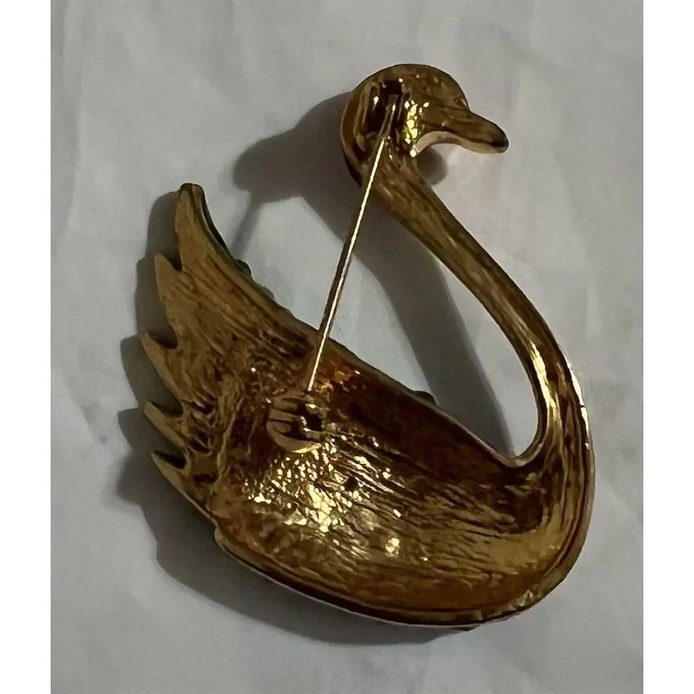 Multicolor Enamel Swan Brooch with Rhinestones Costume Jewelry Pin